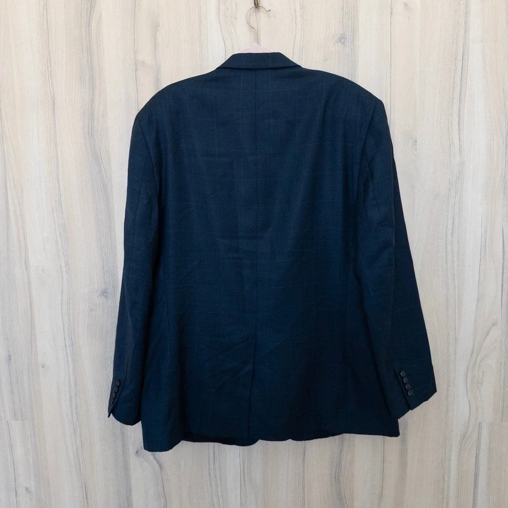 Ralph Lauren Mens Blazer 46R Navy Plaid Two Button Wool Blend Old Money Preppy